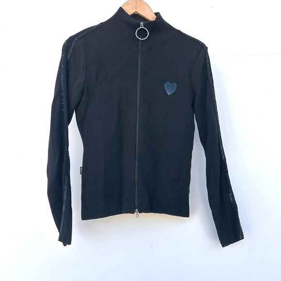 Vintage Y2K 2000s Moschino Jeans Black Full Zip Sweater Heart Sequin Small - Picture 2 of 9